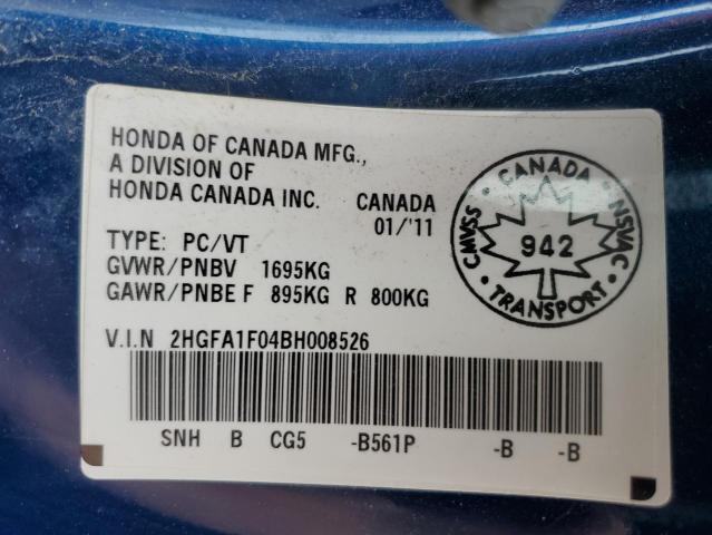 2HGFA1F04BH008526 - 2011 HONDA CIVIC EXL 蓝色 照片 12
