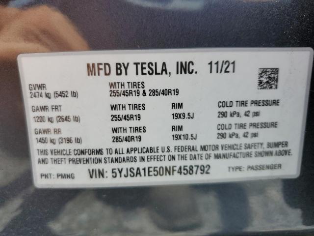 5YJSA1E50NF458792 - 2022 TESLA MODEL S Boz foto 13