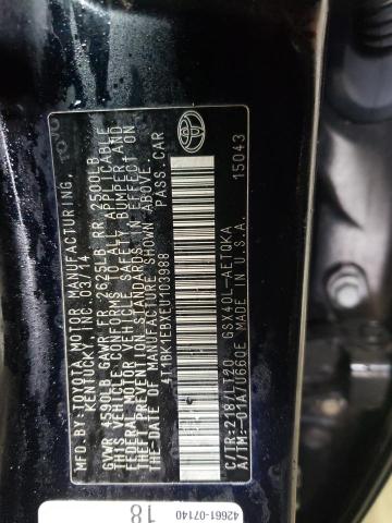 4T1BK1EBXEU103988 - 2014 TOYOTA AVALON BASE أسود صورة 12