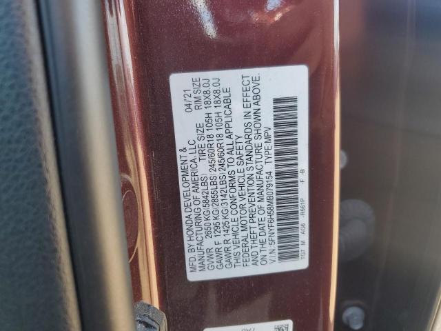 5FNYF6H58MB079154 - 2021 HONDA PILOT EXL MAROON photo 13