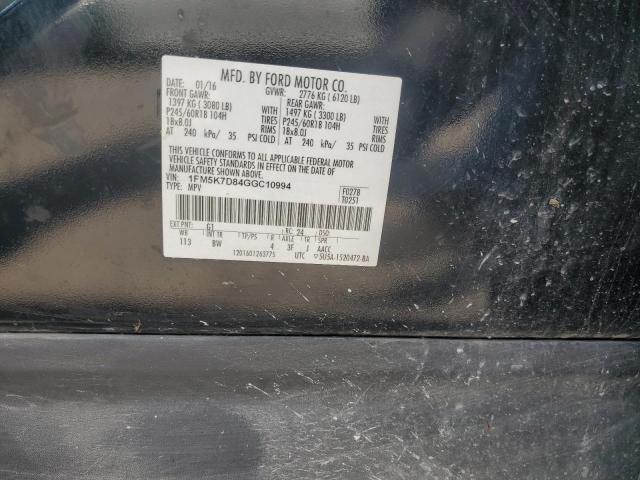 1FM5K7D84GGC10994 - 2016 FORD EXPLORER XLT 黑色 照片 13