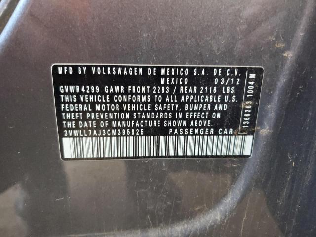 3VWLL7AJ3CM395925 - 2012 VOLKSWAGEN JETTA TDI Boz foto 12