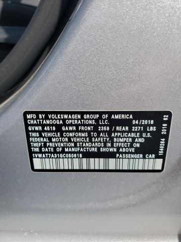 1VWAT7A31GC050618 - 2016 VOLKSWAGEN PASSAT S SILVER photo 13