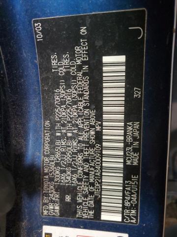 JTEDP21A840009109 - 2004 TOYOTA HIGHLANDER BASE BLUE photo 13