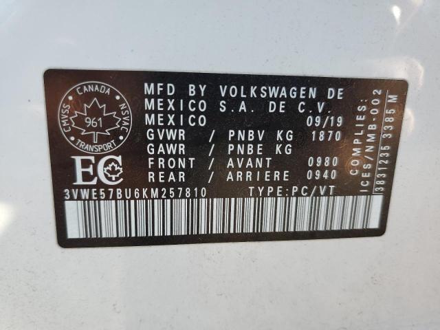 3VWE57BU6KM257810 - 2019 VOLKSWAGEN JETTA SEL WHITE photo 12