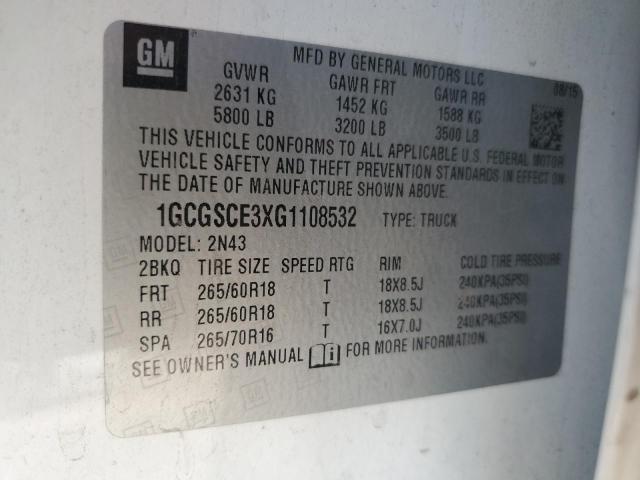 1GCGSCE3XG1108532 - 2016 CHEVROLET COLORADO LT WHITE photo 12