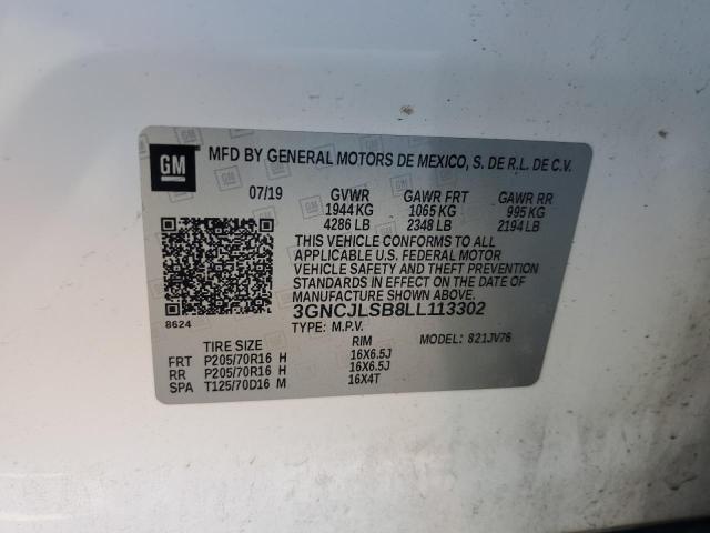 3GNCJLSB8LL113302 - 2020 CHEVROLET TRAX 1LT WHITE photo 13