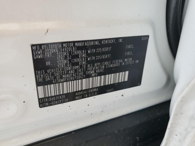 4T3RWRFV2RU138421 - 2024 TOYOTA RAV4 XLE WHITE photo 12