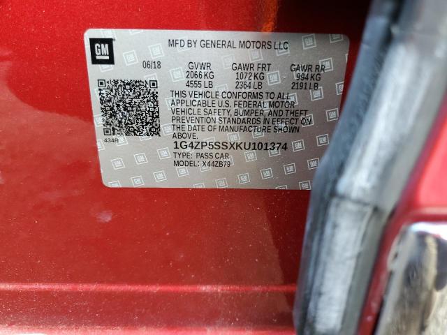 1G4ZP5SSXKU101374 - 2019 BUICK LACROSSE ESSENCE RED photo 12