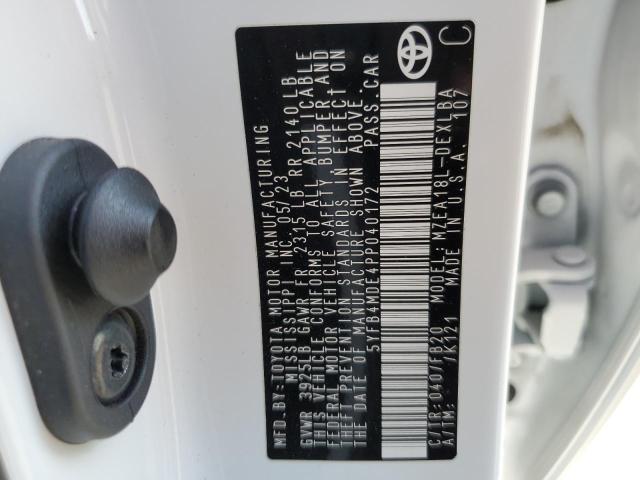 5YFB4MDE4PP040172 - 2023 TOYOTA COROLLA LE Սպիտակ լուսանկար 12