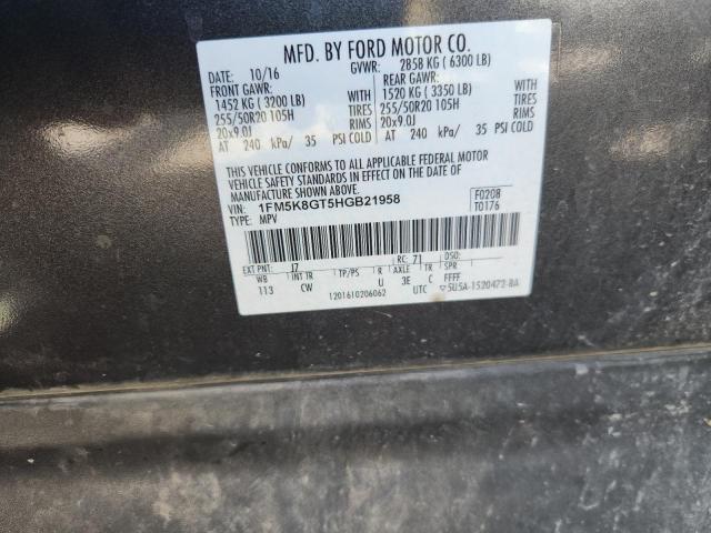 1FM5K8GT5HGB21958 - 2017 FORD EXPLORER SPORT BLACK photo 13