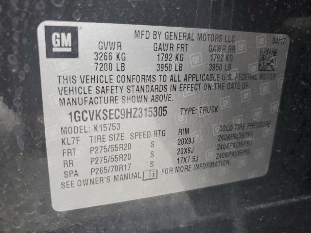 1GCVKSEC9HZ315305 - 2017 CHEVROLET SILVERADO K1500 LTZ BLACK photo 12