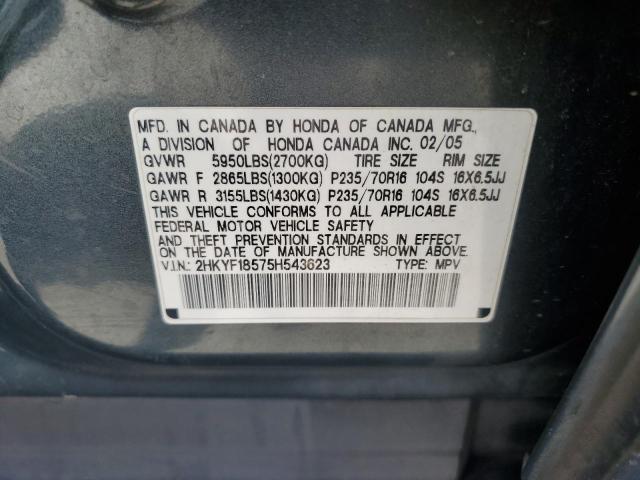 2HKYF18575H543623 - 2005 HONDA PILOT EXL GRAY photo 13