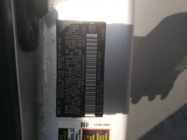 4T1BF3EK4BU694007 - 2011 TOYOTA CAMRY BASE SILVER photo 12