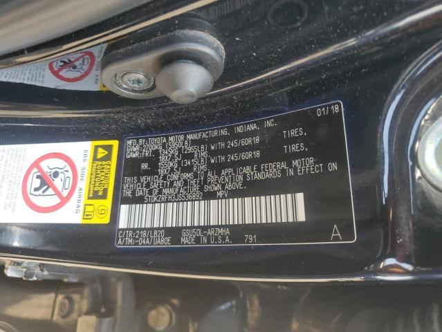 5TDKZRFH3JS536892 - 2018 TOYOTA HIGHLANDER SE შავი ფოტო 13