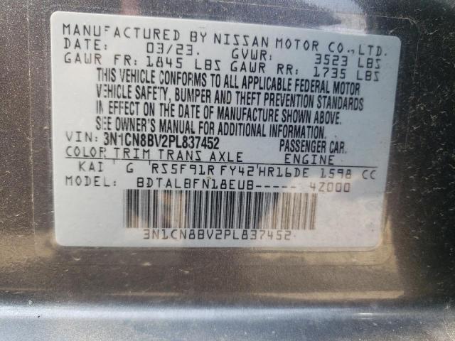 3N1CN8BV2PL837452 - 2023 NISSAN VERSA S GRAY photo 12