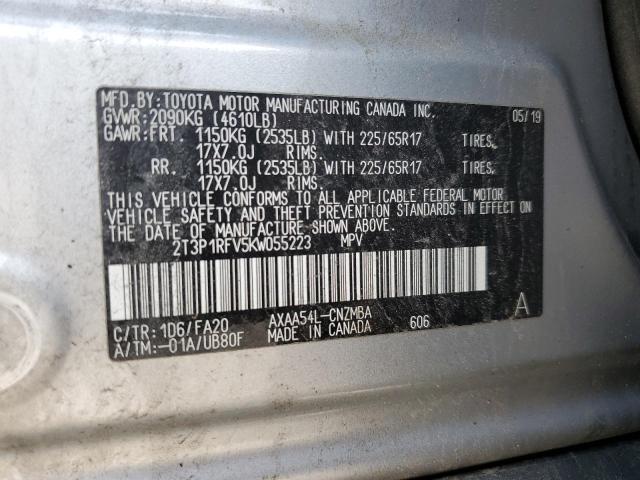 2T3P1RFV5KW055223 - 2019 TOYOTA RAV4 XLE SILVER photo 13