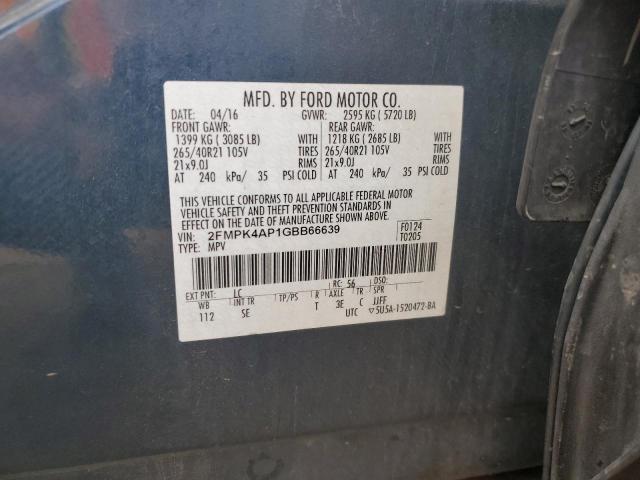 2FMPK4AP1GBB66639 - 2016 FORD EDGE SPORT BLUE photo 14