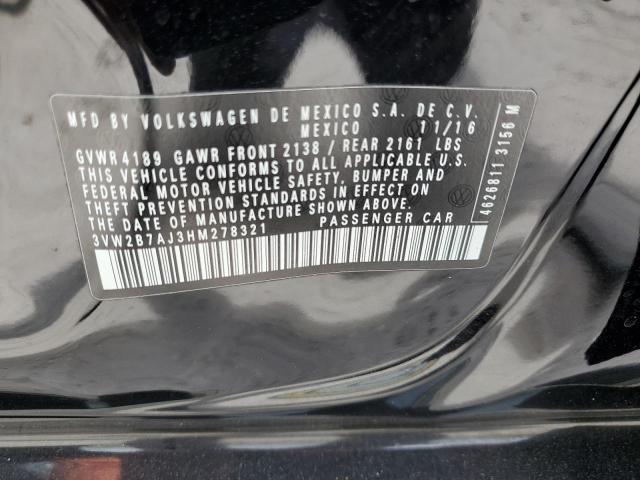 3VW2B7AJ3HM278321 - 2017 VOLKSWAGEN JETTA S BLACK photo 12