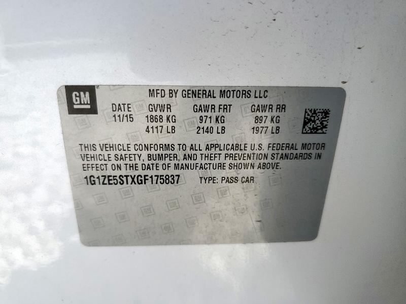 1G1ZE5STXGF175837 - 2016 CHEVROLET MALIBU LT WHITE photo 12