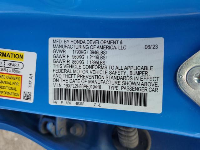 19XFL2H86PE019418 - 2023 HONDA CIVIC SPORT BLUE photo 12