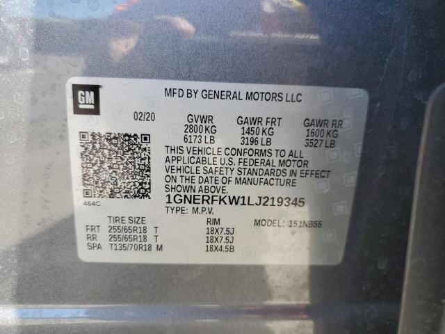 1GNERFKW1LJ219345 - 2020 CHEVROLET TRAVERSE LS GRAY photo 13