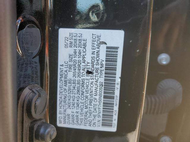 5FNYF7H56NB005092 - 2022 HONDA PASSPORT EXL BLACK photo 13