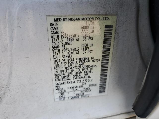 5N1AR18W35C717552 - 2005 NISSAN PATHFINDER LE 白色 照片 13