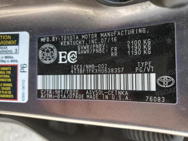 4T1BF1FKXHU638357 - 2017 TOYOTA CAMRY LE GRAY photo 13