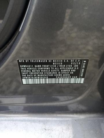 3VW2K7AJ8FM294348 - 2015 VOLKSWAGEN JETTA BASE GRAY photo 12
