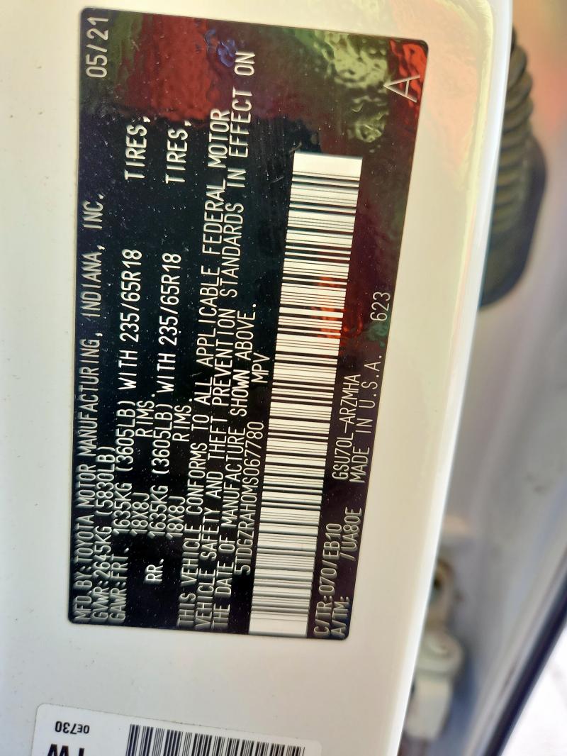 5TDGZRAH0MS067780 - 2021 TOYOTA HIGHLANDER XLE Ağ foto 13