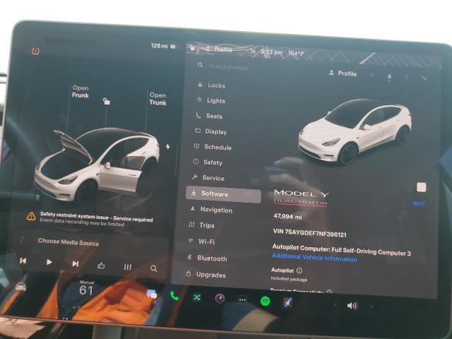 7SAYGDEF7NF396121 - 2022 TESLA MODEL Y WHITE photo 9