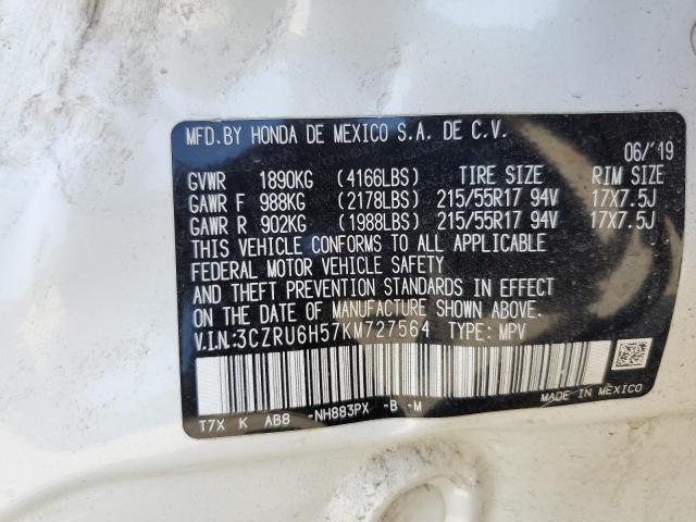 3CZRU6H57KM727564 - 2019 HONDA HR-V EX WHITE photo 13