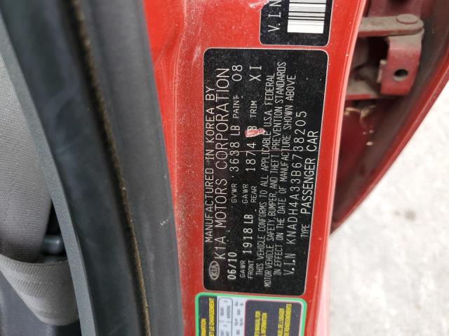 KNADH4A33B6738205 - 2011 KIA RIO BASE RED photo 12