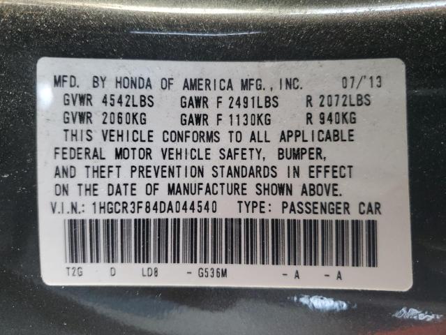 1HGCR3F84DA044540 - 2013 HONDA ACCORD EXL GRAY photo 12