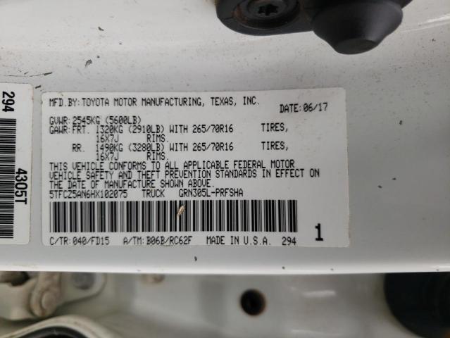 5TFCZ5AN6HX102075 - 2017 TOYOTA TACOMA DOUBLE CAB WHITE photo 12