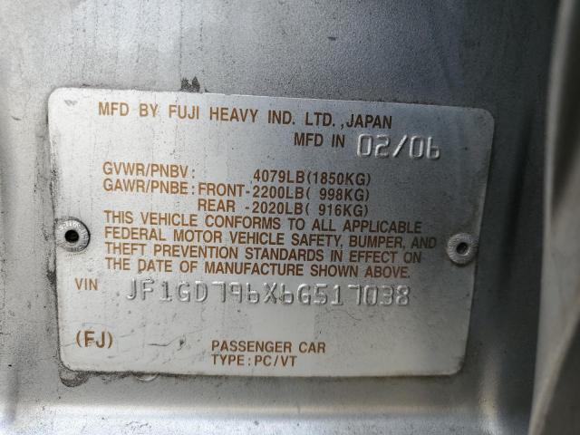 JF1GD796X6G517038 - 2006 SUBARU IMPREZA WRX SILVER photo 12