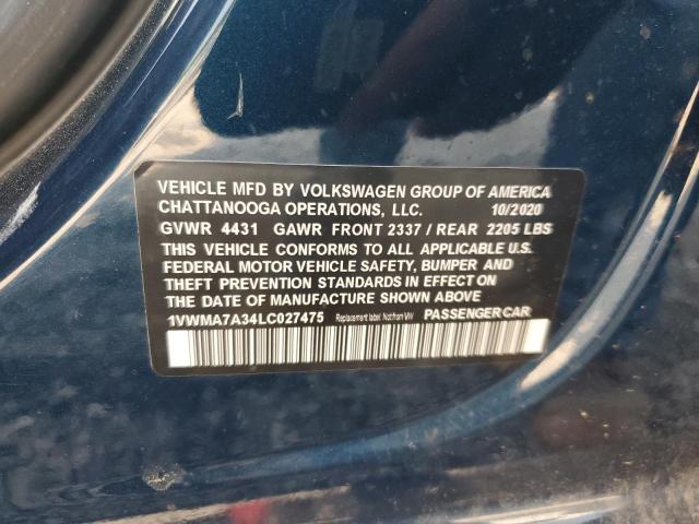 1VWMA7A34LC027475 - 2020 VOLKSWAGEN PASSAT R-LINE Синий фото 12