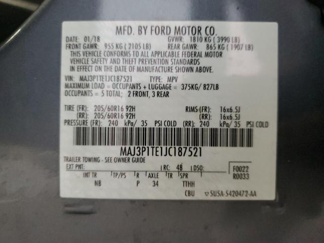 MAJ3P1TE1JC187521 - 2018 FORD ECOSPORT SE GRAY photo 12