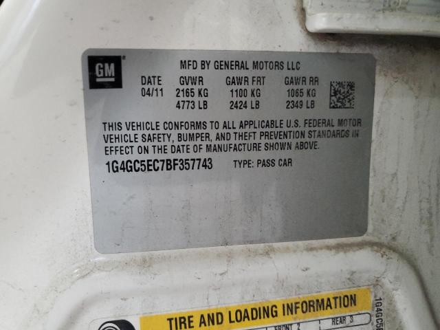 1G4GC5EC7BF357743 - 2011 BUICK LACROSSE CXL Weiß Foto 12