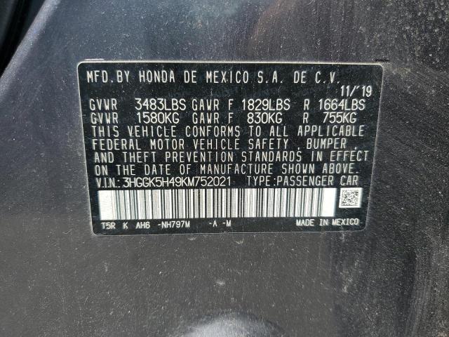 3HGGK5H49KM752021 - 2019 HONDA FIT LX Сұр фото 12