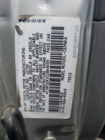 4T1BF22K31U964695 - 2001 TOYOTA CAMRY LE ნაცრისფერი ფოტო 12