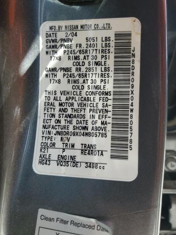 JN8DR09X04W805785 - 2004 NISSAN PATHFINDER LE 银色 照片 13