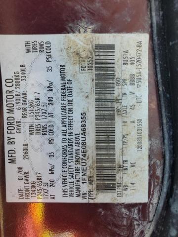 1FMEU74E08UA68355 - 2008 FORD EXPLORER EDDIE BAUER BURGUNDY photo 12