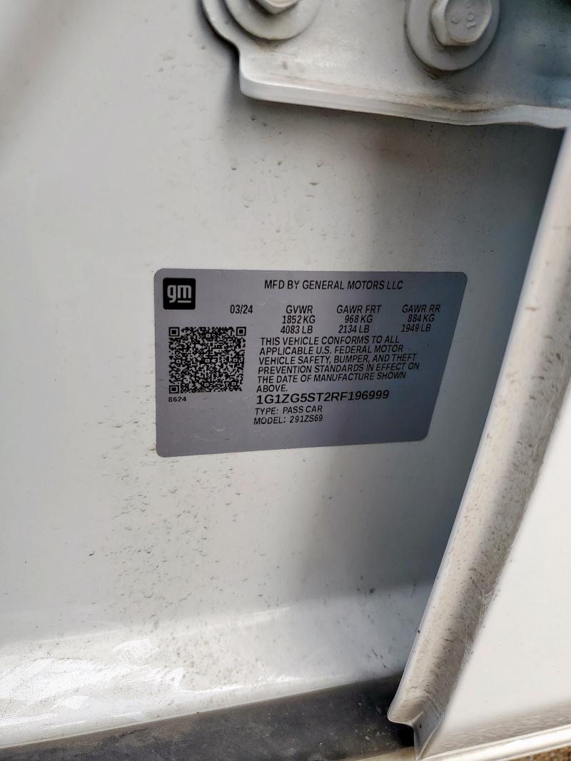 1G1ZG5ST2RF196999 - 2024 CHEVROLET MALIBU RS WHITE photo 12