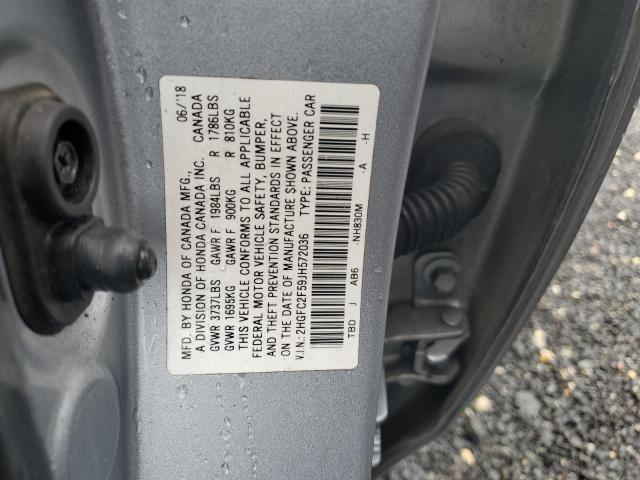 2HGFC2F59JH572036 - 2018 HONDA CIVIC LX ვერცხლისფერი ფოტო 12