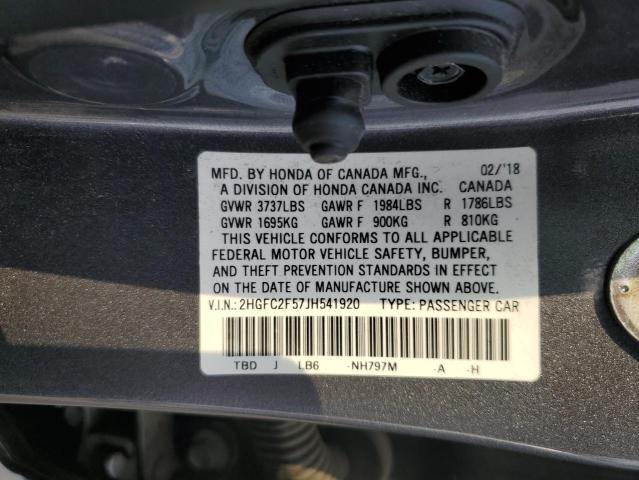 2HGFC2F57JH541920 - 2018 HONDA CIVIC LX GRAY photo 12