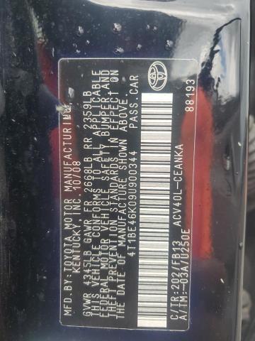4T1BE46K09U900344 - 2009 TOYOTA CAMRY BASE BLACK photo 12