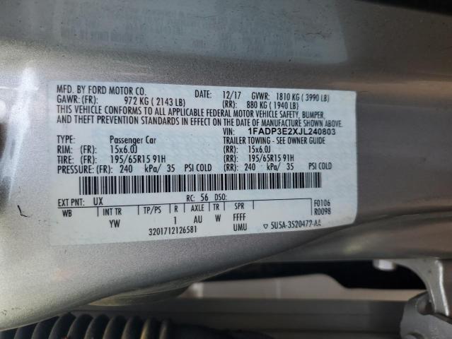 1FADP3E2XJL240803 - 2018 FORD FOCUS S SILVER photo 12