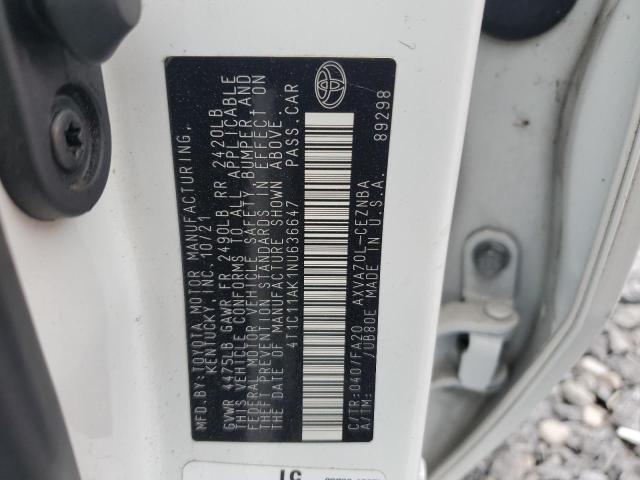 4T1C11AK1NU636647 - 2022 TOYOTA CAMRY LE 白色 照片 12